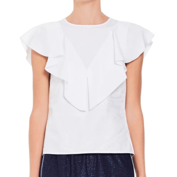 Golden Goose Isabella White Floral Print Jacquard Ruffled Top Size L Lar… - Picture 2 of 14